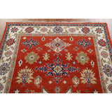 Traditional Geometric Kazak Oriental Area Rug Hand-knotted Wool Carpet - 5'2" x 7'11"