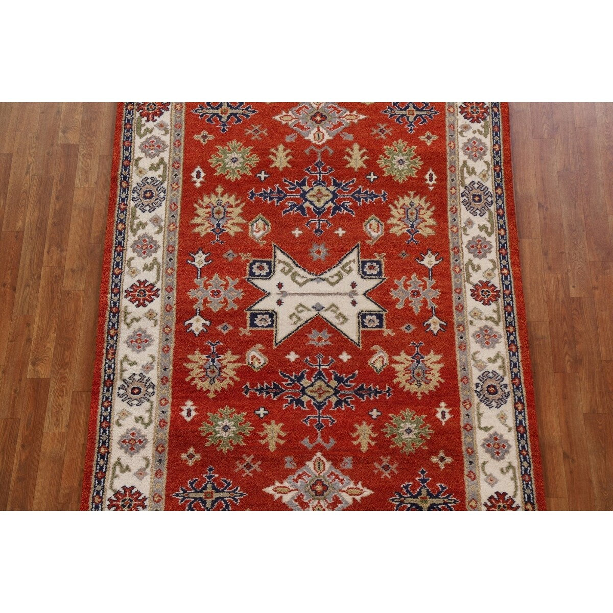 Traditional Geometric Kazak Oriental Area Rug Hand-knotted Wool Carpet - 5'2" x 7'11"