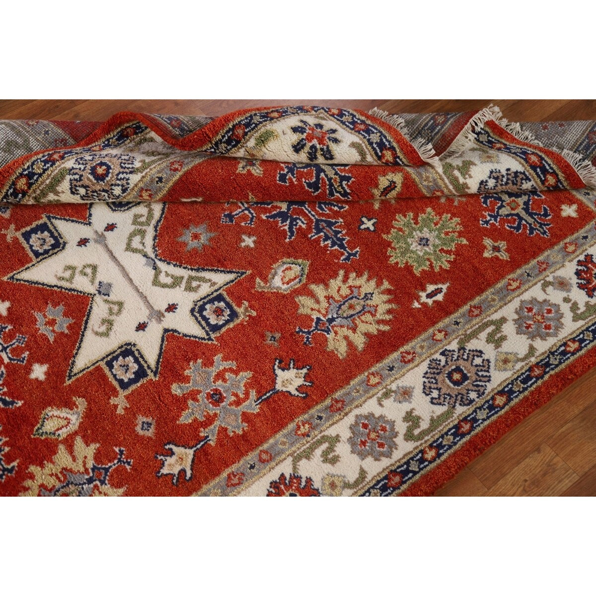 Traditional Geometric Kazak Oriental Area Rug Hand-knotted Wool Carpet - 5'2" x 7'11"