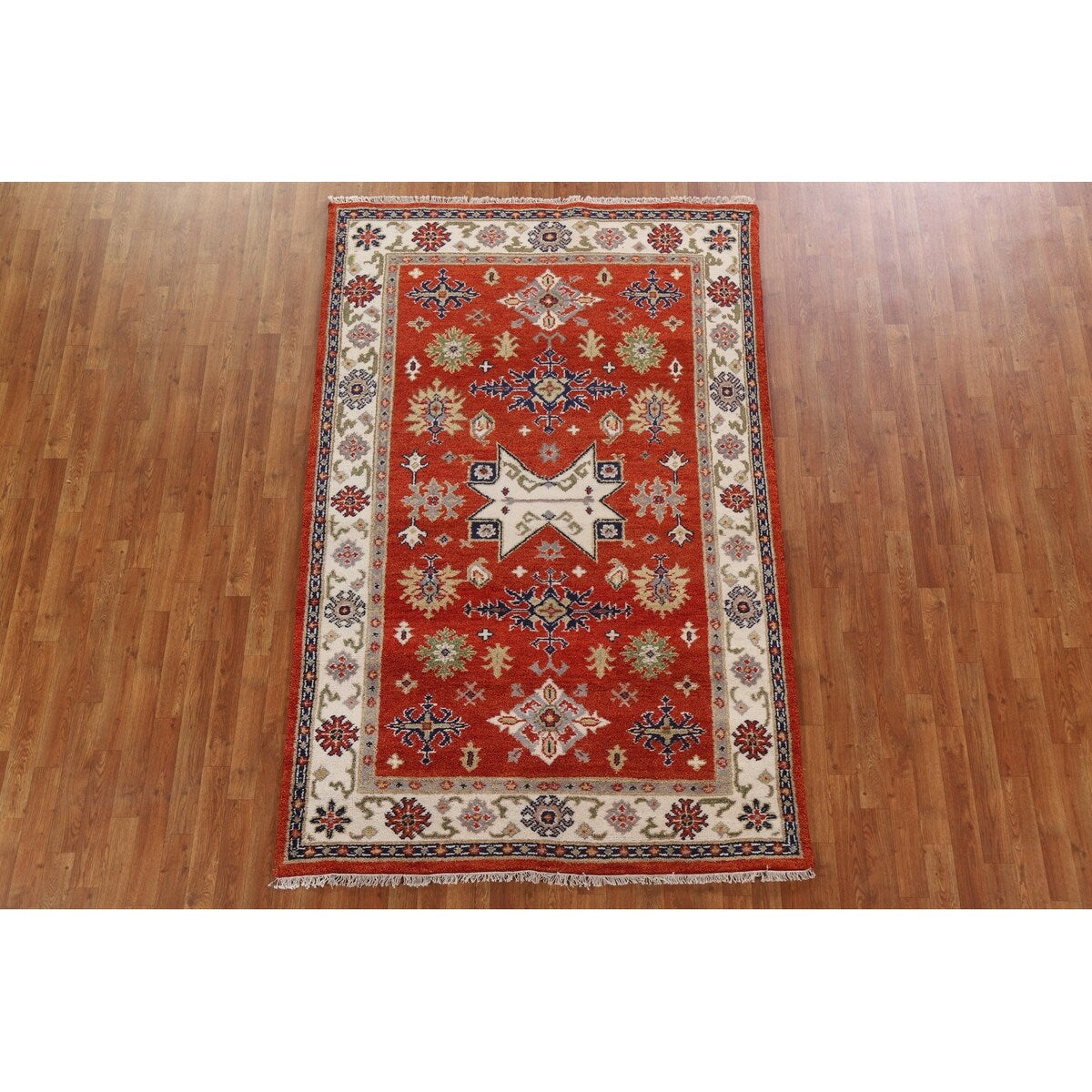 Traditional Geometric Kazak Oriental Area Rug Hand-knotted Wool Carpet - 5'2" x 7'11"