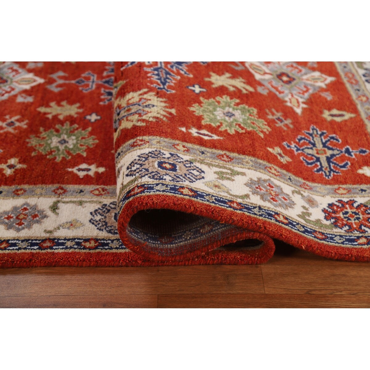 Traditional Geometric Kazak Oriental Area Rug Hand-knotted Wool Carpet - 5'2" x 7'11"