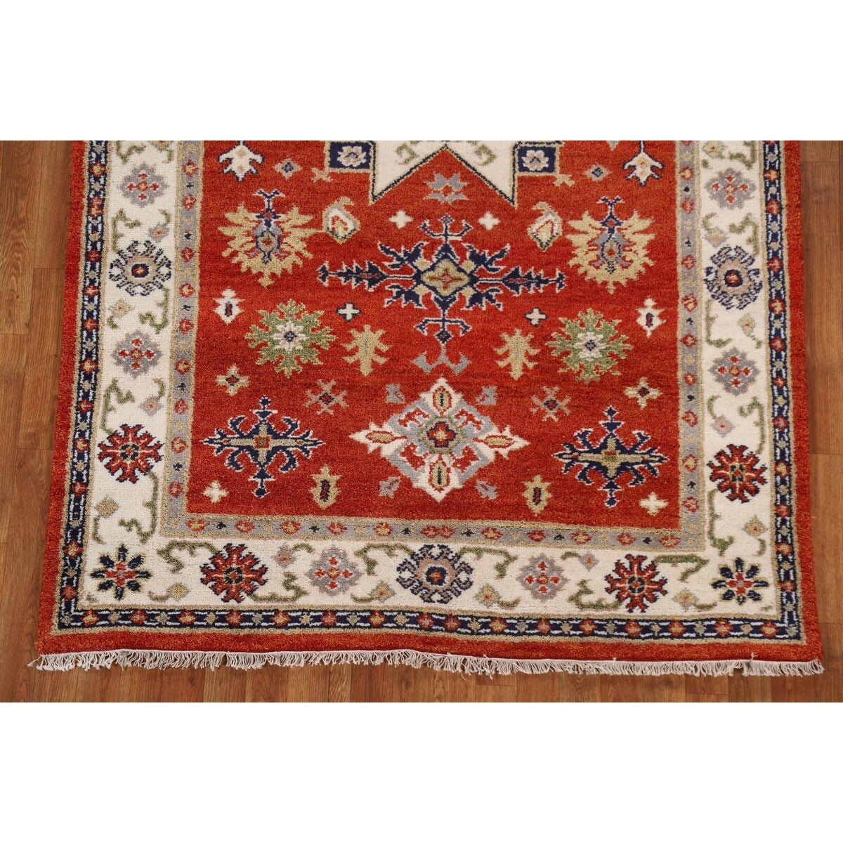 Traditional Geometric Kazak Oriental Area Rug Hand-knotted Wool Carpet - 5'2" x 7'11"