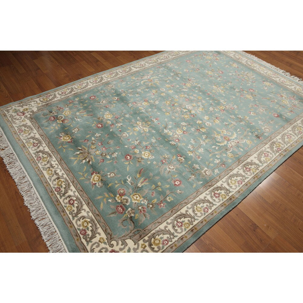 Global Glam Persian Wool Traditional Hand-knotted Area Rug (6' x 9') - Aqua/Ivory - 6' x 9'