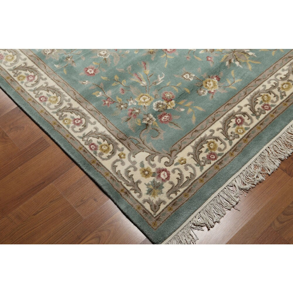 Global Glam Persian Wool Traditional Hand-knotted Area Rug (6' x 9') - Aqua/Ivory - 6' x 9'
