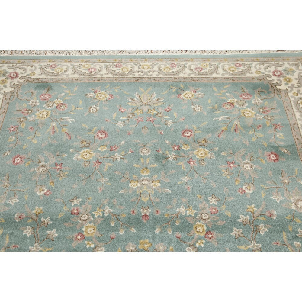 Global Glam Persian Wool Traditional Hand-knotted Area Rug (6' x 9') - Aqua/Ivory - 6' x 9'