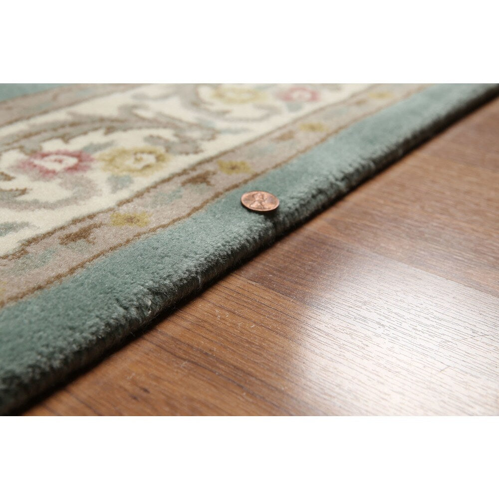 Global Glam Persian Wool Traditional Hand-knotted Area Rug (6' x 9') - Aqua/Ivory - 6' x 9'