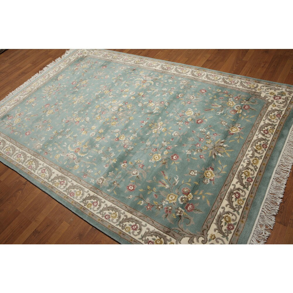 Global Glam Persian Wool Traditional Hand-knotted Area Rug (6' x 9') - Aqua/Ivory - 6' x 9'