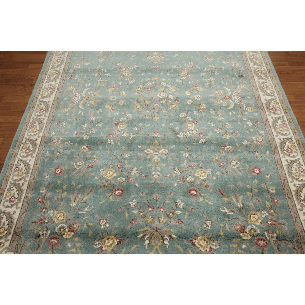 Global Glam Persian Wool Traditional Hand-knotted Area Rug (6' x 9') - Aqua/Ivory - 6' x 9'