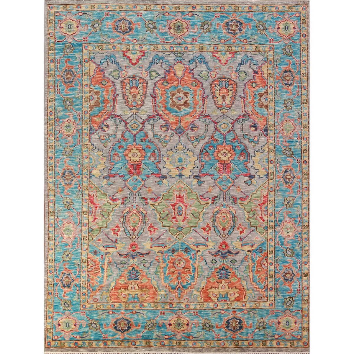 Traditional Gray Oushak Indian Area Rug Hand-Knotted Wool Carpet - 8'3"x 10'0"