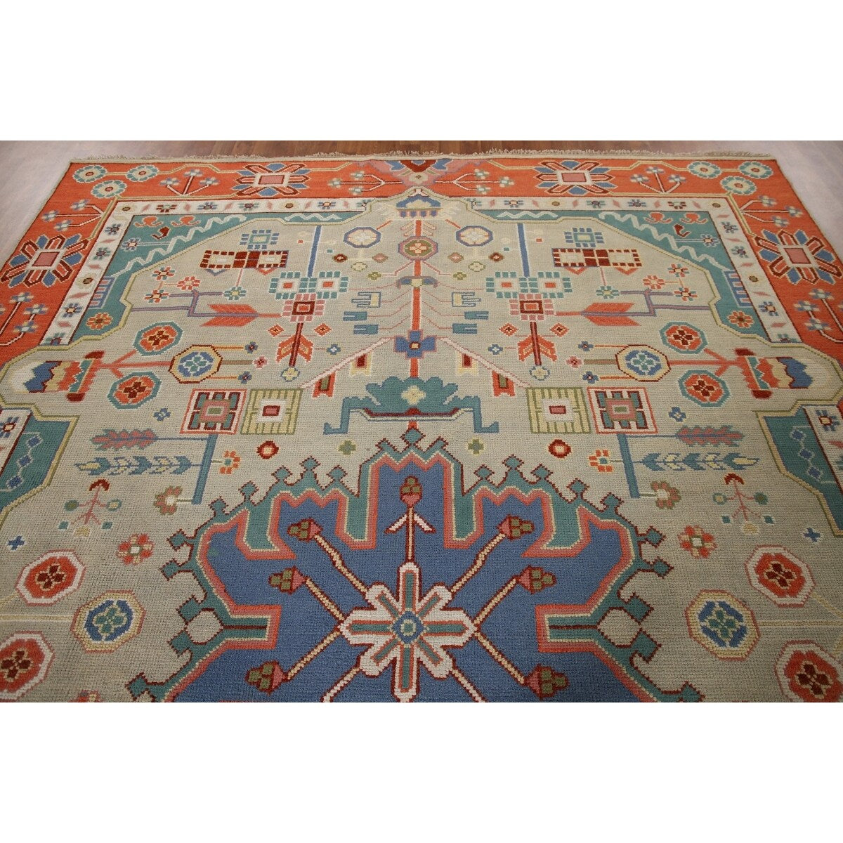 Traditional Green Heriz Serapi Oriental Rug Hand-Knotted Wool Carpet - 8'11"x 11'9"