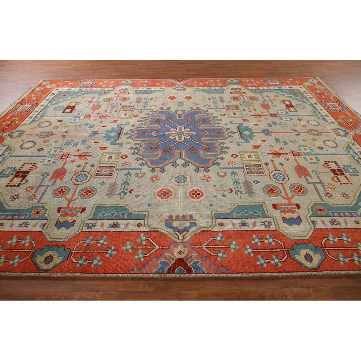Traditional Green Heriz Serapi Oriental Rug Hand-Knotted Wool Carpet - 8'11"x 11'9"