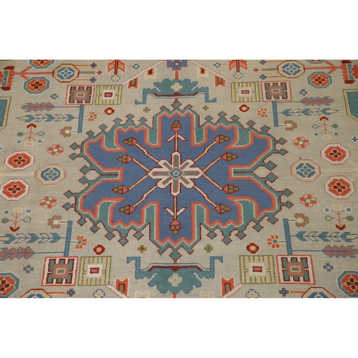 Traditional Green Heriz Serapi Oriental Rug Hand-Knotted Wool Carpet - 8'11"x 11'9"
