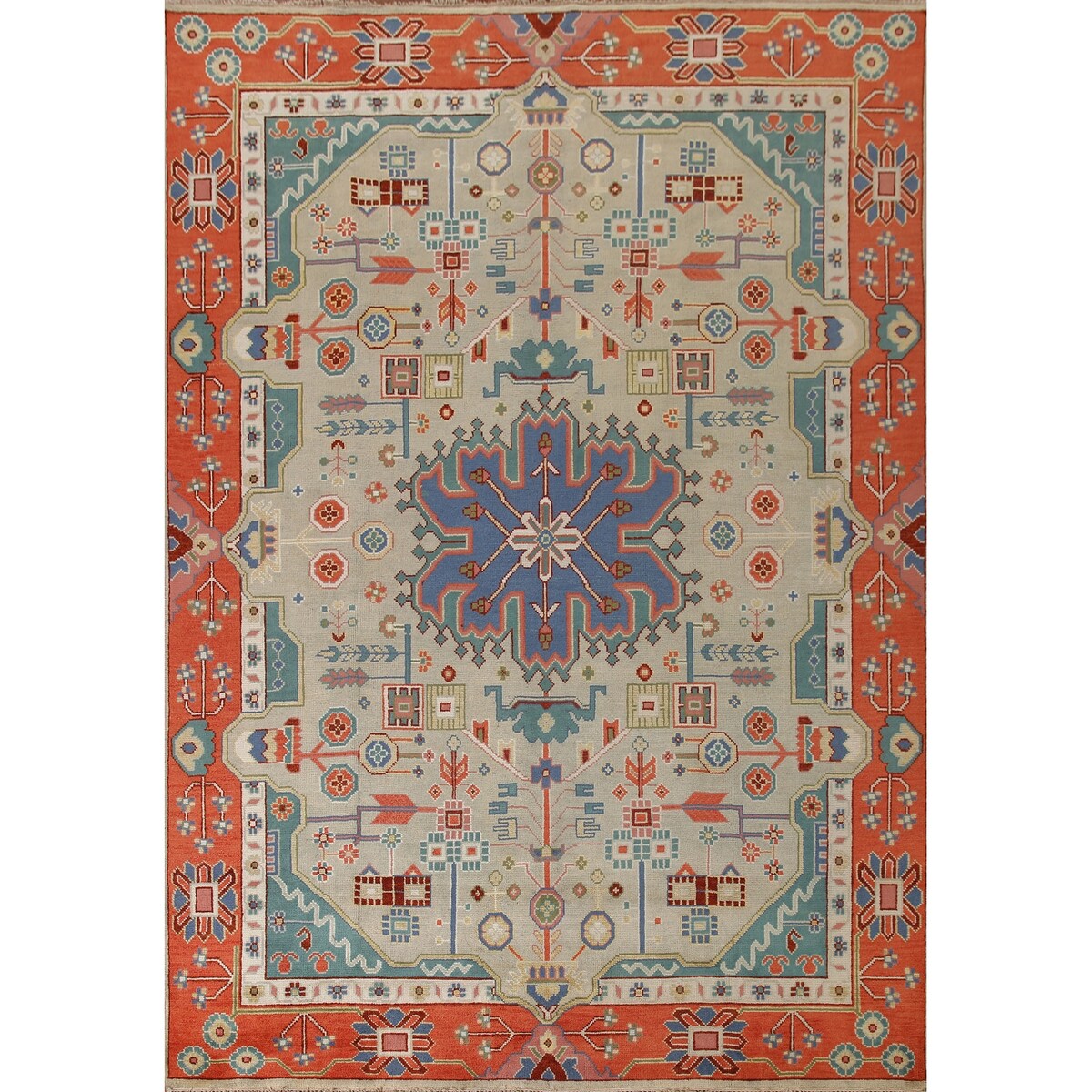 Traditional Green Heriz Serapi Oriental Rug Hand-Knotted Wool Carpet - 8'11"x 11'9"