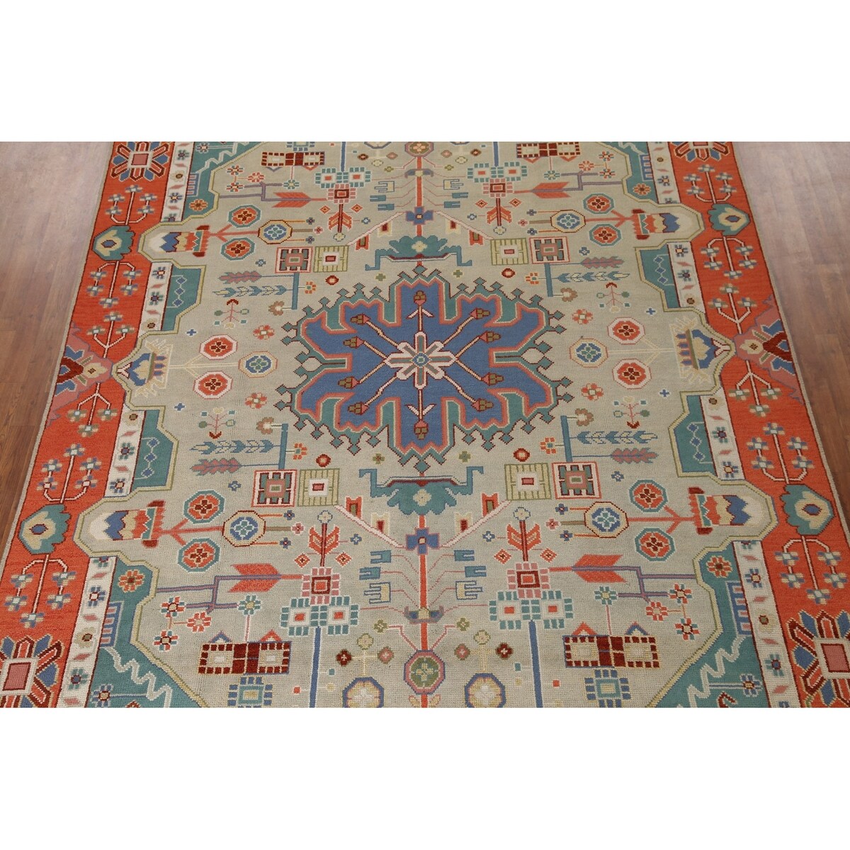 Traditional Green Heriz Serapi Oriental Rug Hand-Knotted Wool Carpet - 8'11"x 11'9"