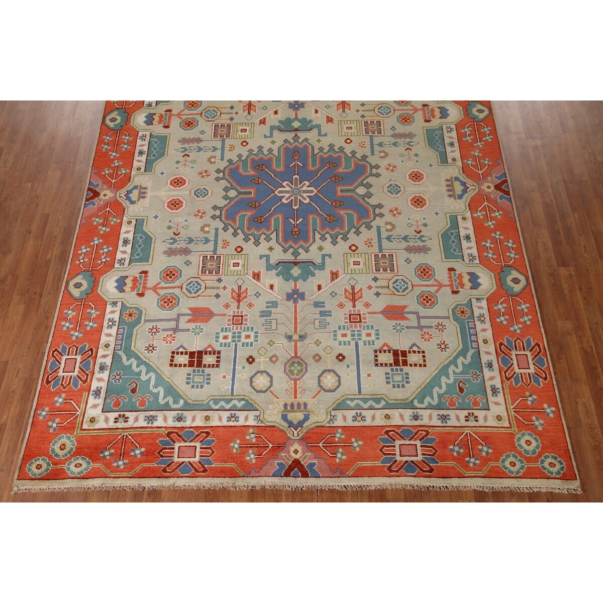 Traditional Green Heriz Serapi Oriental Rug Hand-Knotted Wool Carpet - 8'11"x 11'9"