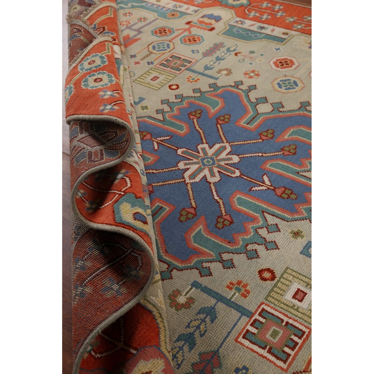Traditional Green Heriz Serapi Oriental Rug Hand-Knotted Wool Carpet - 8'11"x 11'9"