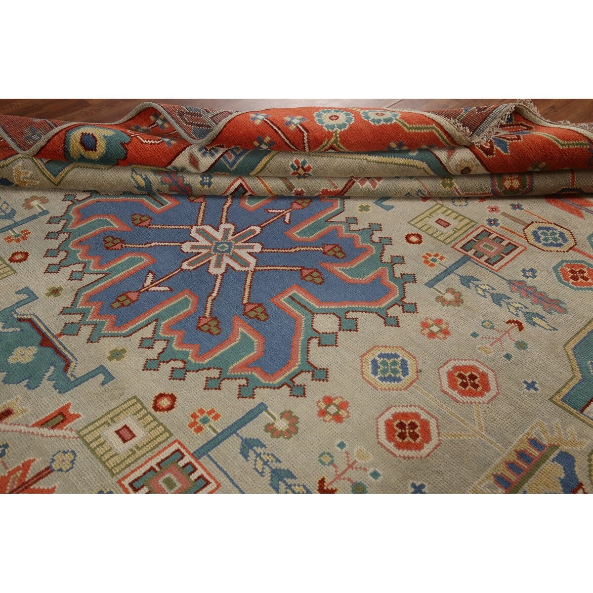 Traditional Green Heriz Serapi Oriental Rug Hand-Knotted Wool Carpet - 8'11"x 11'9"