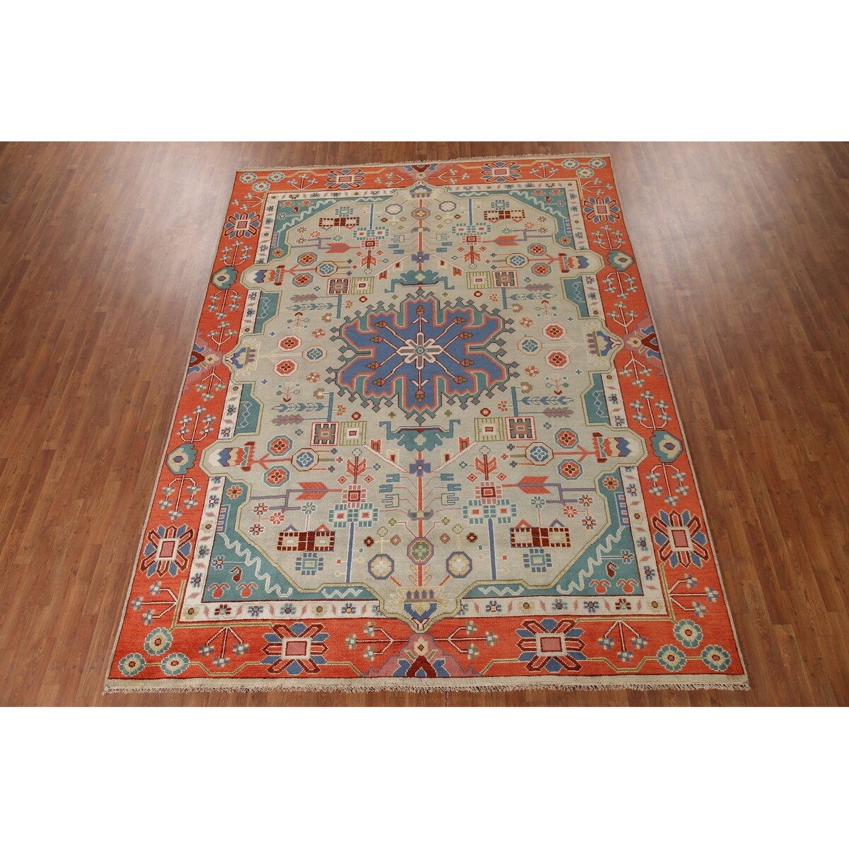 Traditional Green Heriz Serapi Oriental Rug Hand-Knotted Wool Carpet - 8'11"x 11'9"