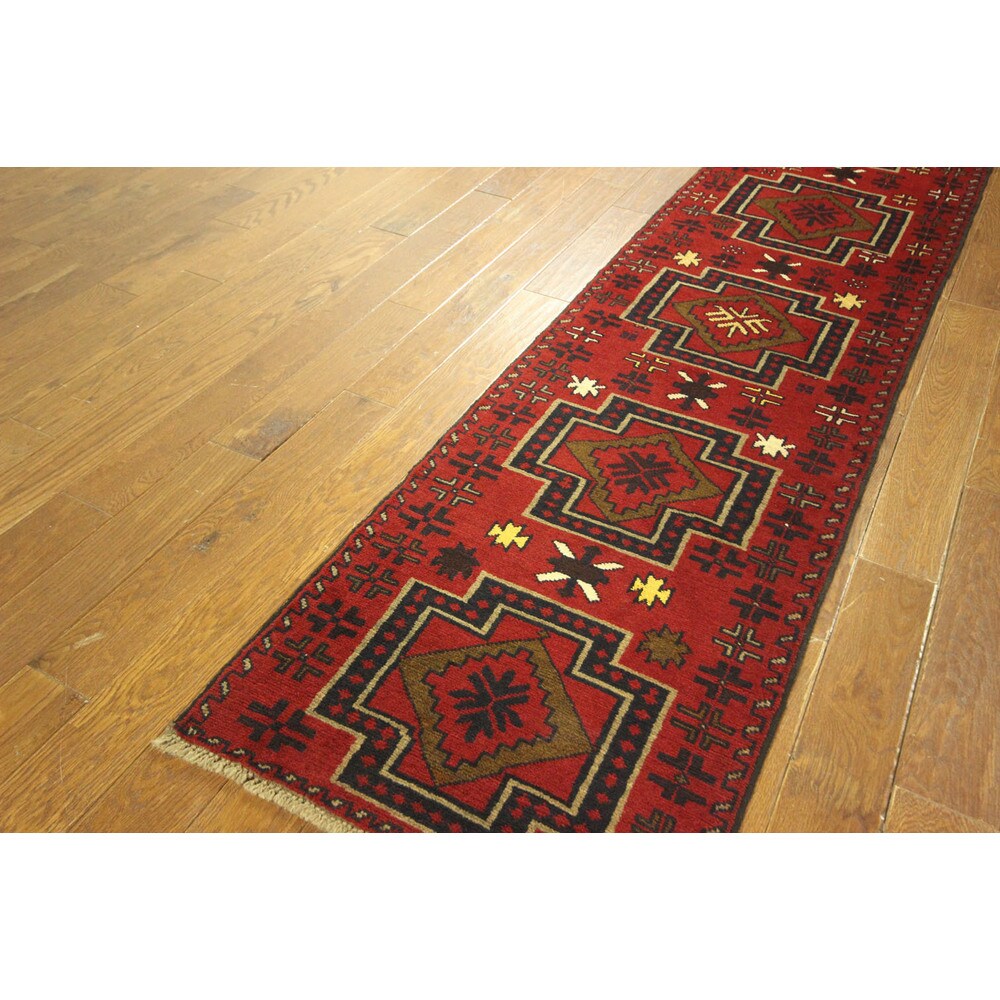 Traditional Hand-knotted Baluch Red Runner Persian Wool Area Rug (2' x 10')