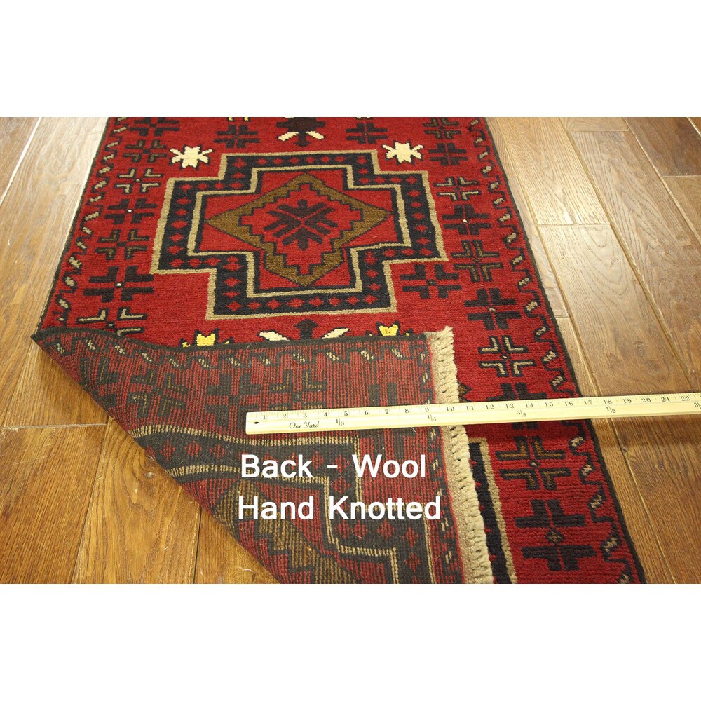Traditional Hand-knotted Baluch Red Runner Persian Wool Area Rug (2' x 10')