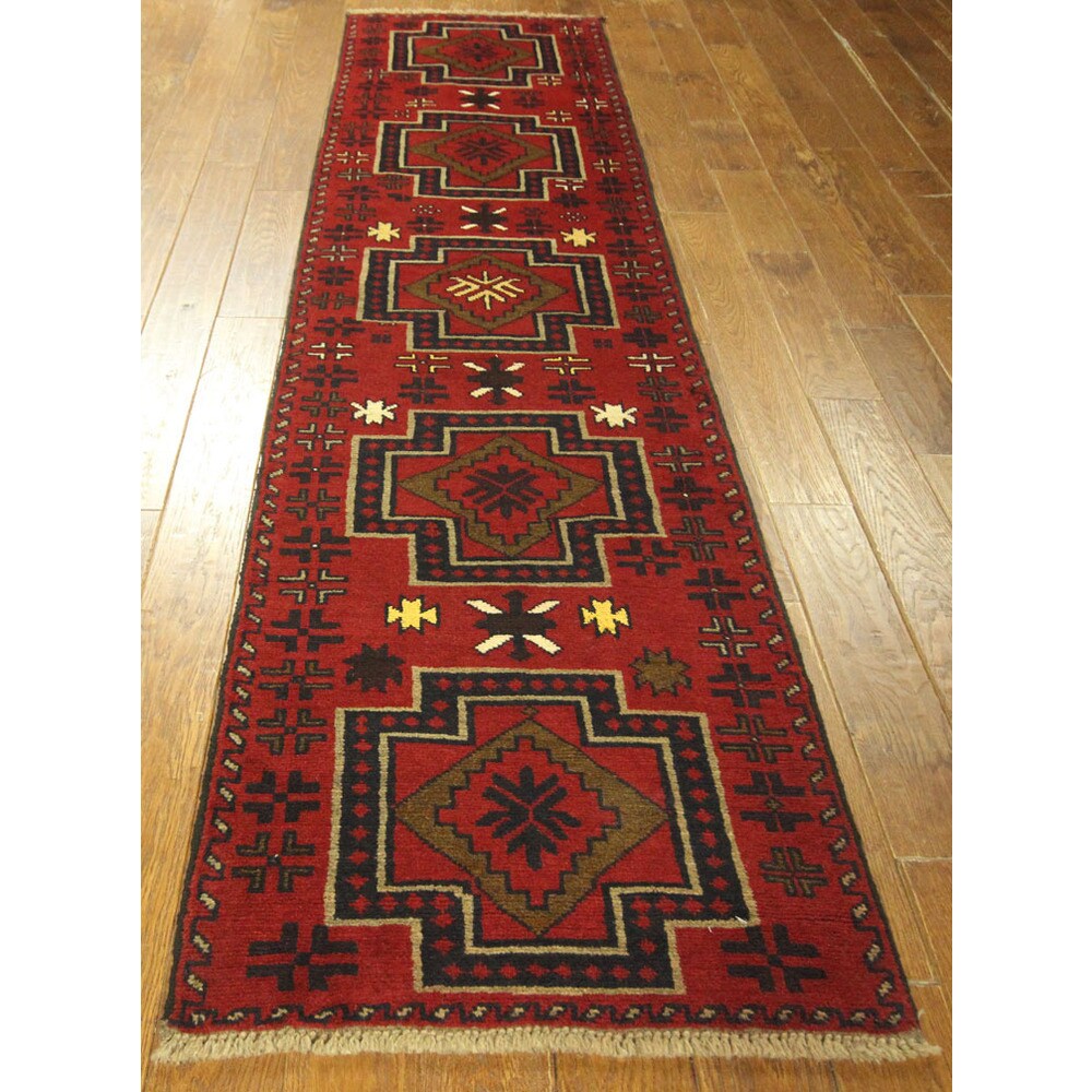 Traditional Hand-knotted Baluch Red Runner Persian Wool Area Rug (2' x 10')