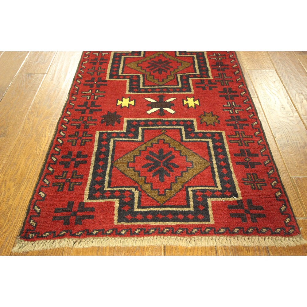 Traditional Hand-knotted Baluch Red Runner Persian Wool Area Rug (2' x 10')