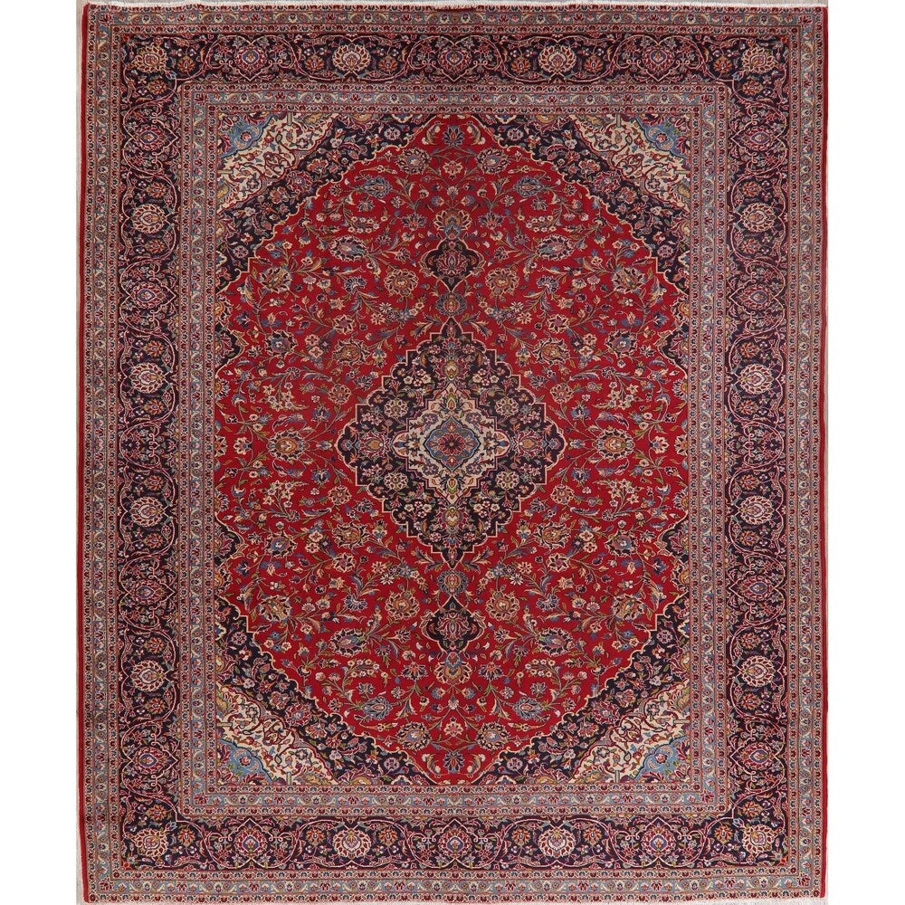 Traditional Kashan Hand Knotted Vintage Wool Oriental Persian Area Rug - 13'6" x 10'5"