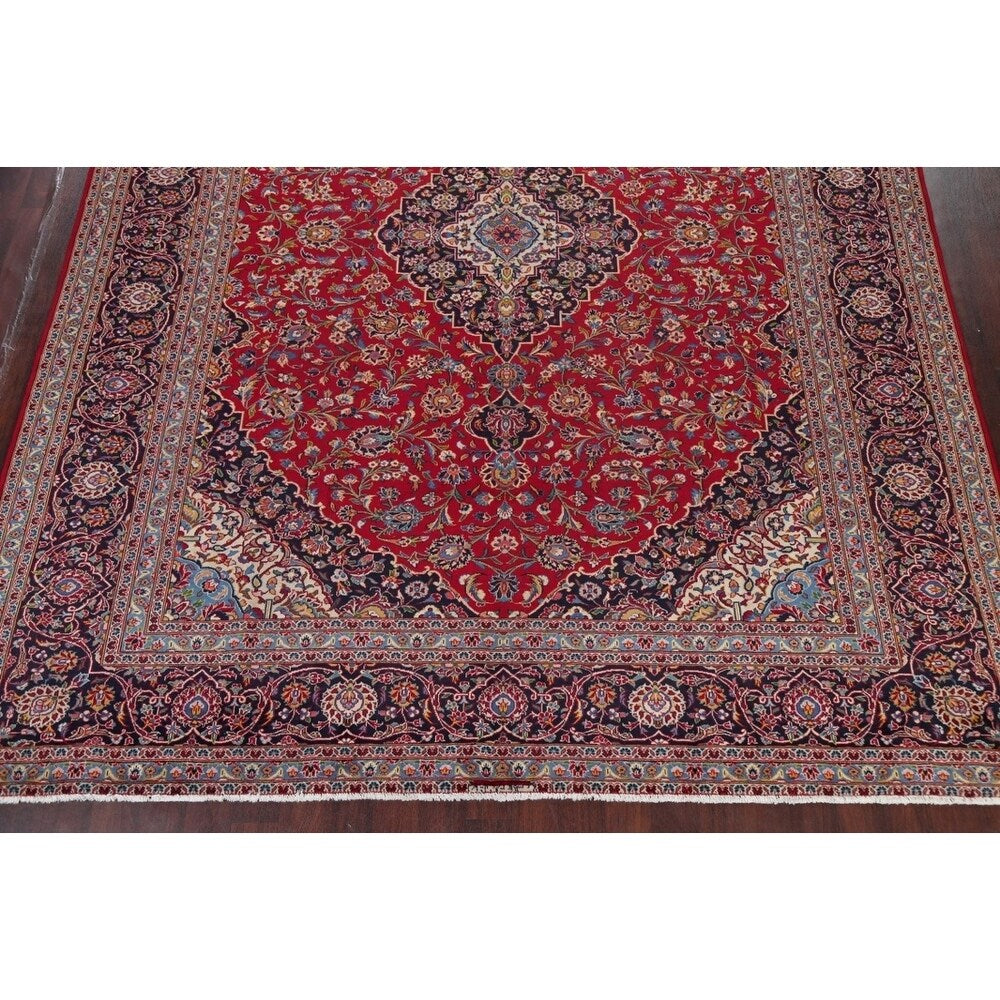 Traditional Kashan Hand Knotted Vintage Wool Oriental Persian Area Rug - 13'6" x 10'5"