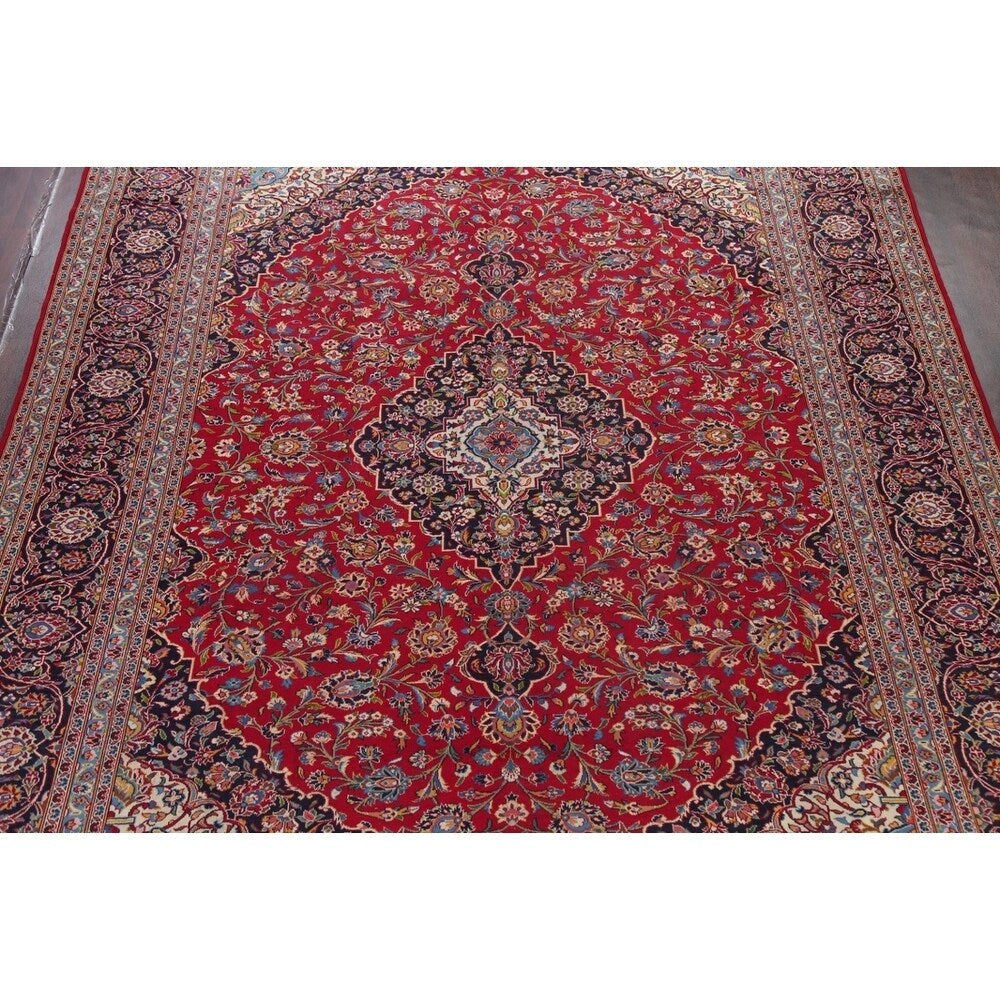 Traditional Kashan Hand Knotted Vintage Wool Oriental Persian Area Rug - 13'6" x 10'5"