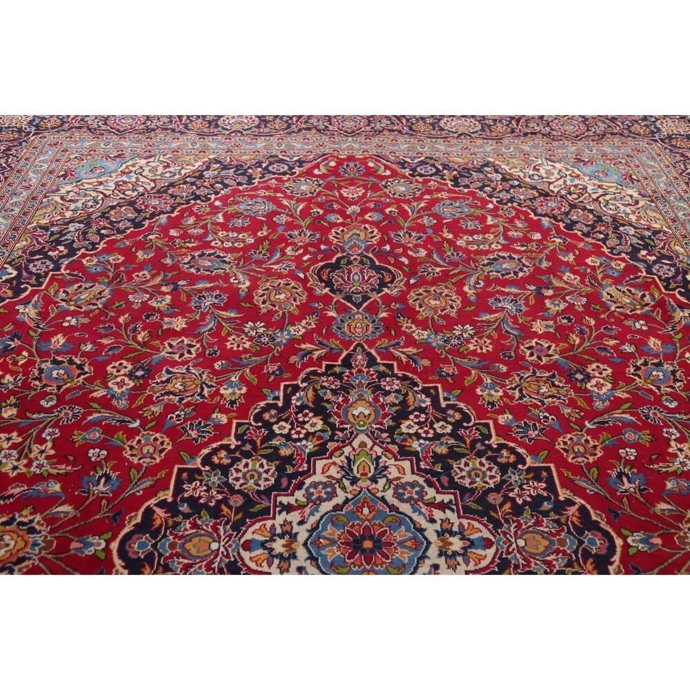 Traditional Kashan Hand Knotted Vintage Wool Oriental Persian Area Rug - 13'6" x 10'5"