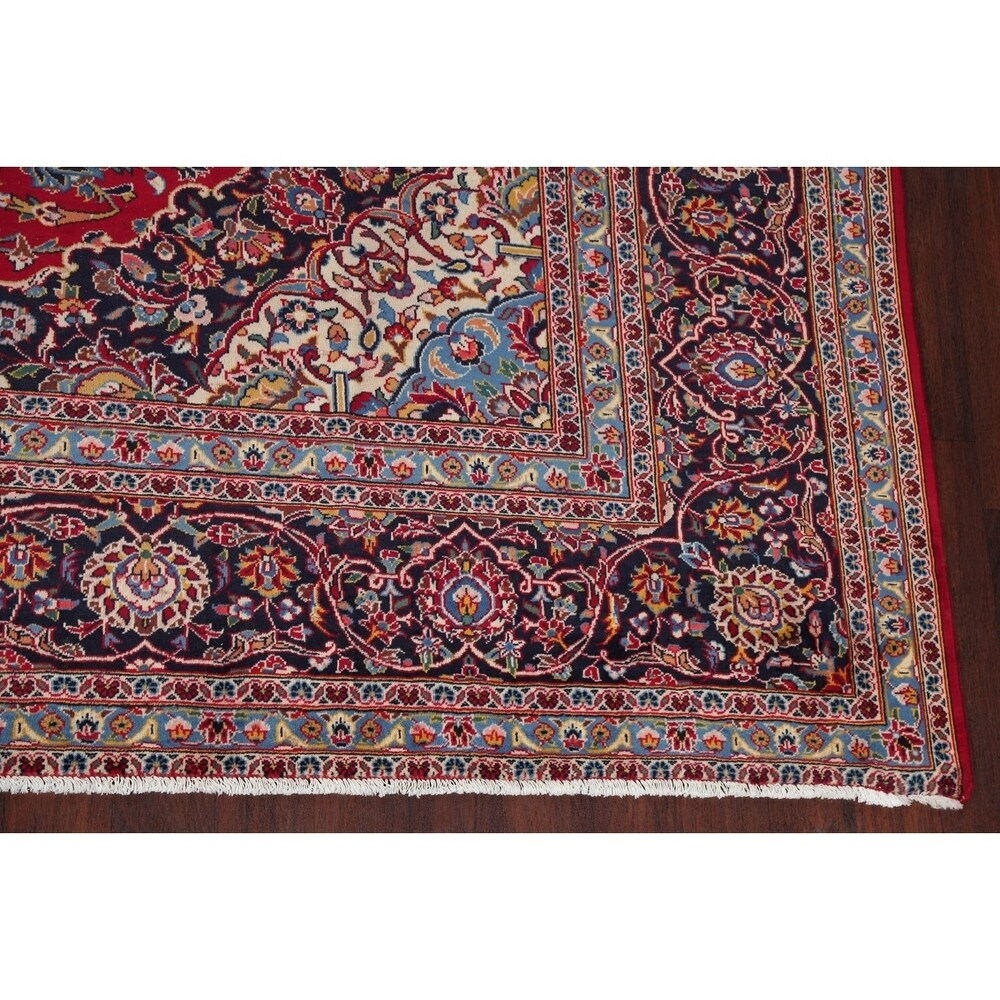 Traditional Kashan Hand Knotted Vintage Wool Oriental Persian Area Rug - 13'6" x 10'5"