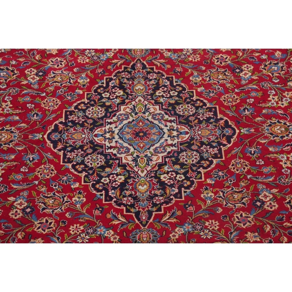 Traditional Kashan Hand Knotted Vintage Wool Oriental Persian Area Rug - 13'6" x 10'5"