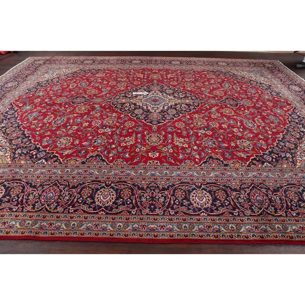 Traditional Kashan Hand Knotted Vintage Wool Oriental Persian Area Rug - 13'6" x 10'5"