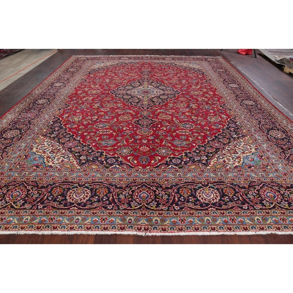Traditional Kashan Hand Knotted Vintage Wool Oriental Persian Area Rug - 13'6" x 10'5"