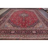 Traditional Kashan Hand Knotted Vintage Wool Oriental Persian Area Rug - 13'6" x 10'5"