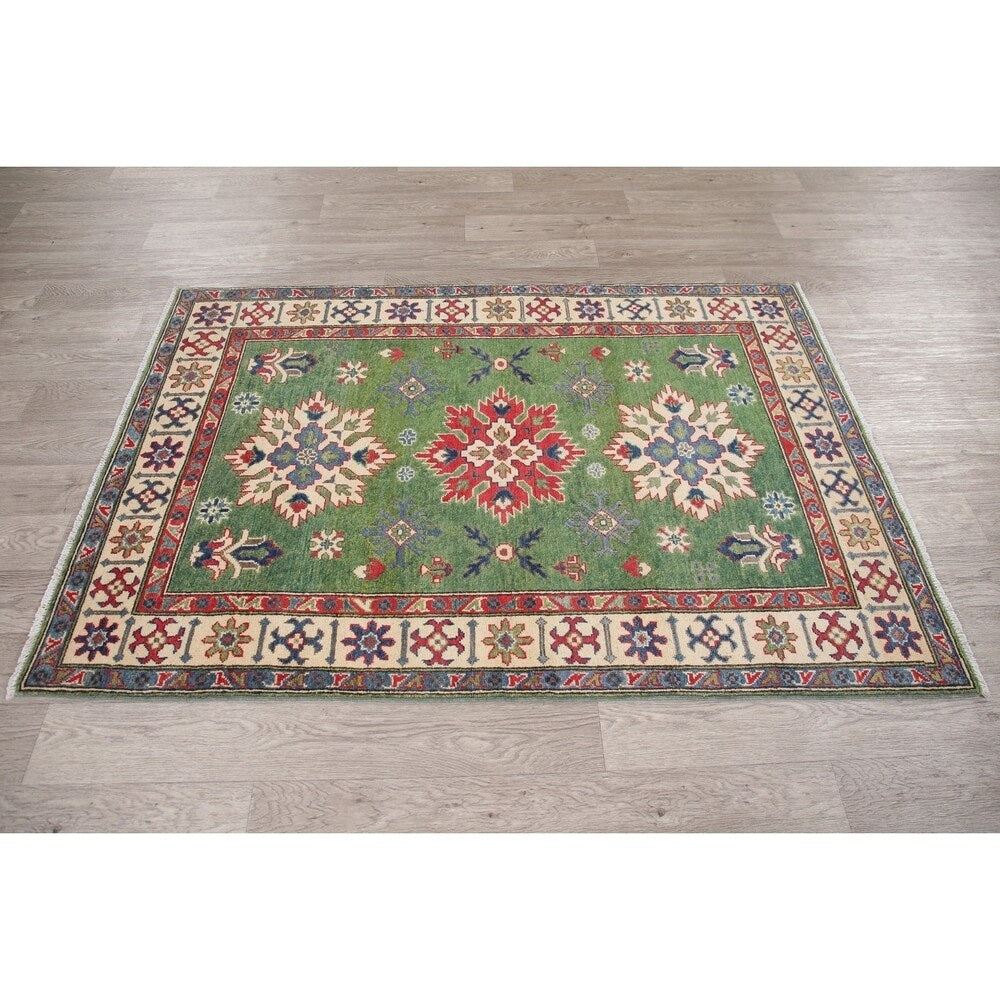 Traditional Kazak Hand Knotted Wool Carpet Oriental Pakistani Area Rug - 5'10" x 3'11"