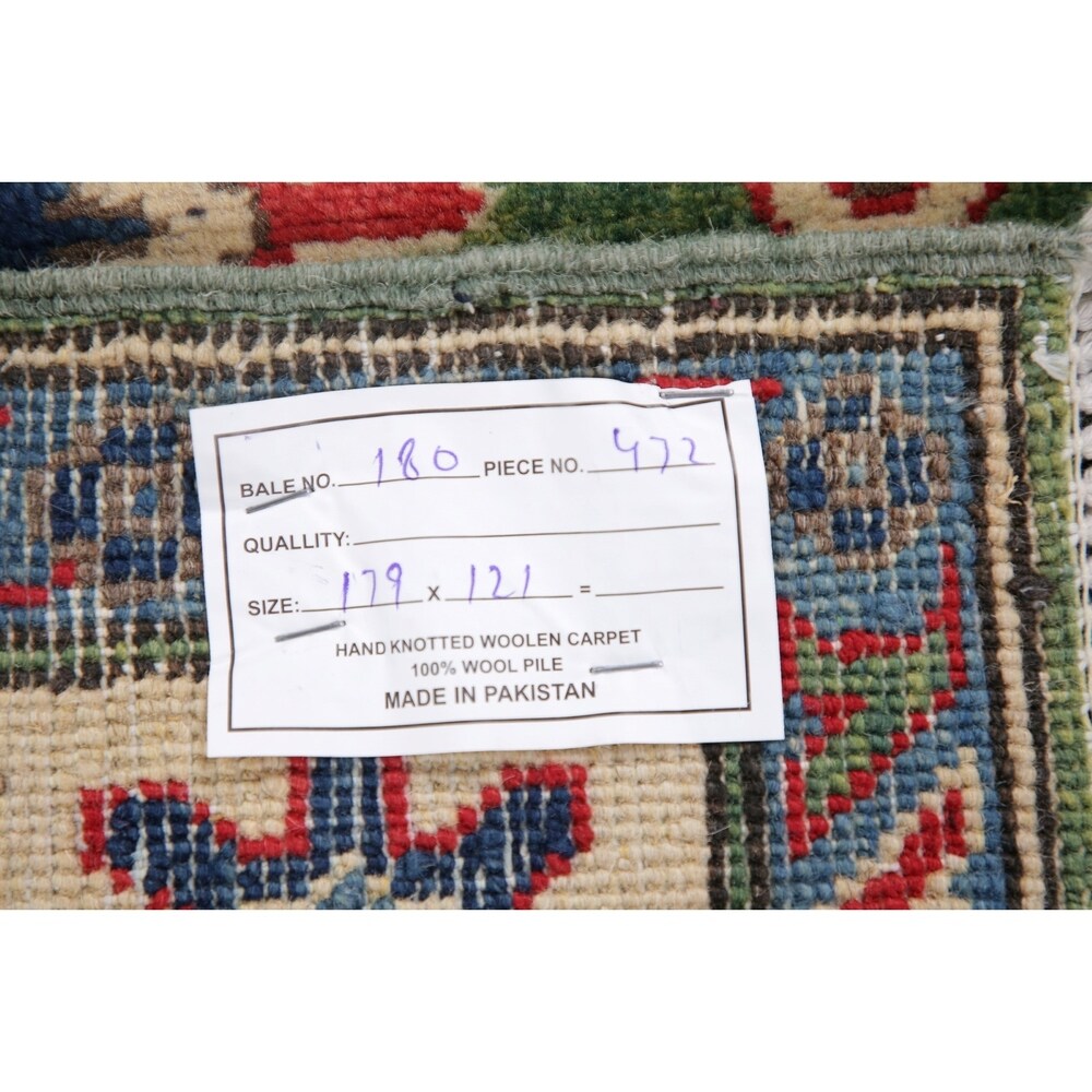 Traditional Kazak Hand Knotted Wool Carpet Oriental Pakistani Area Rug - 5'10" x 3'11"