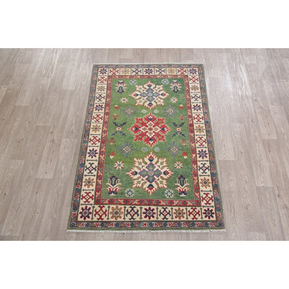 Traditional Kazak Hand Knotted Wool Carpet Oriental Pakistani Area Rug - 5'10" x 3'11"
