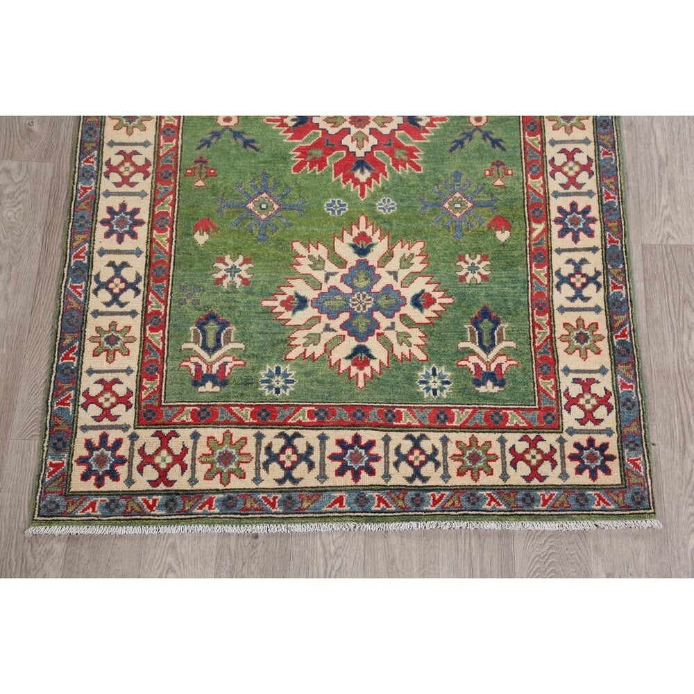 Traditional Kazak Hand Knotted Wool Carpet Oriental Pakistani Area Rug - 5'10" x 3'11"