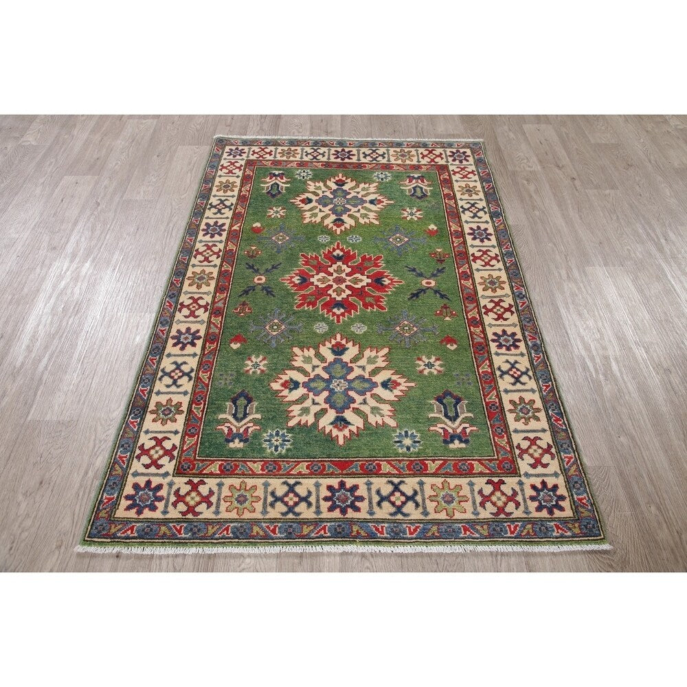 Traditional Kazak Hand Knotted Wool Carpet Oriental Pakistani Area Rug - 5'10" x 3'11"