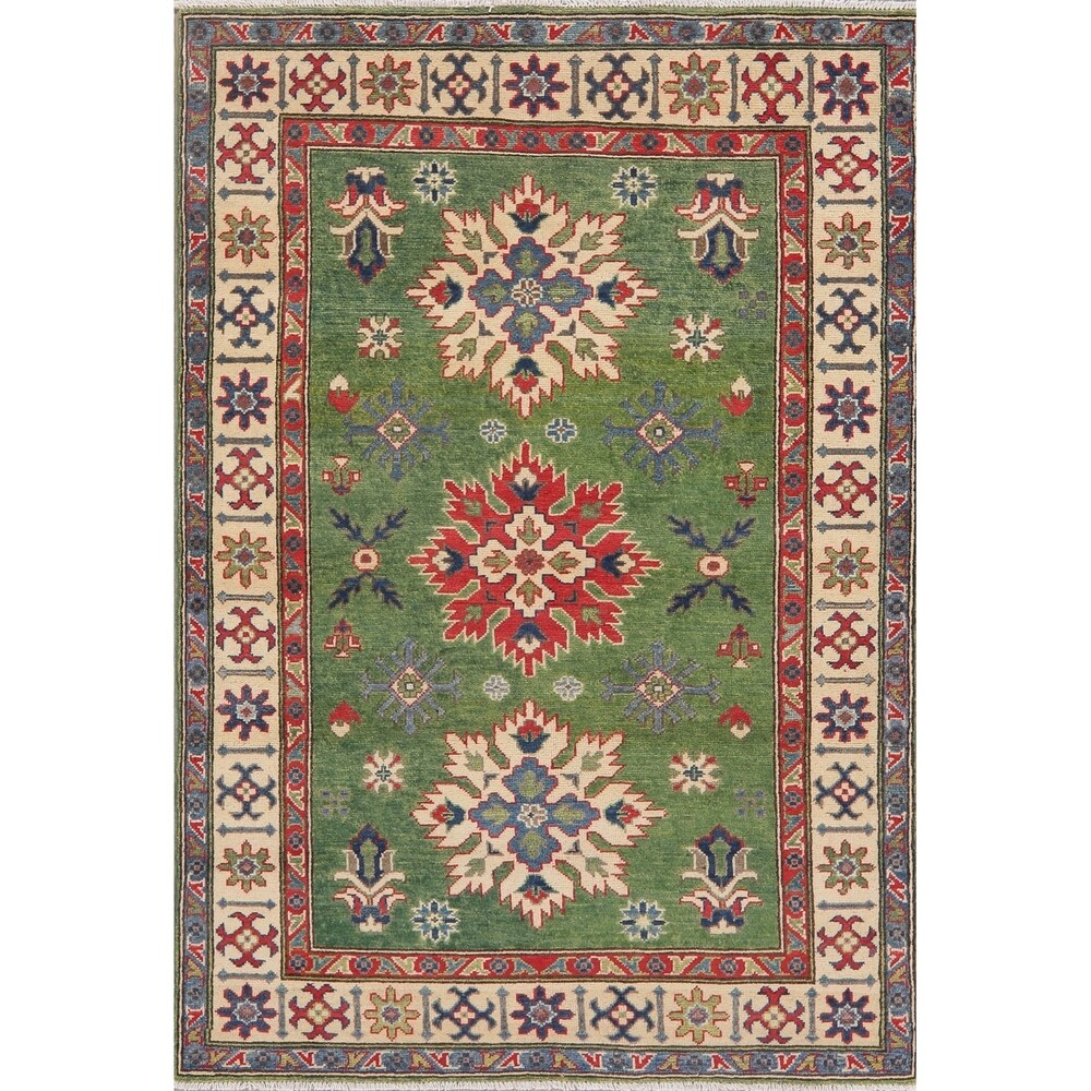 Traditional Kazak Hand Knotted Wool Carpet Oriental Pakistani Area Rug - 5'10" x 3'11"