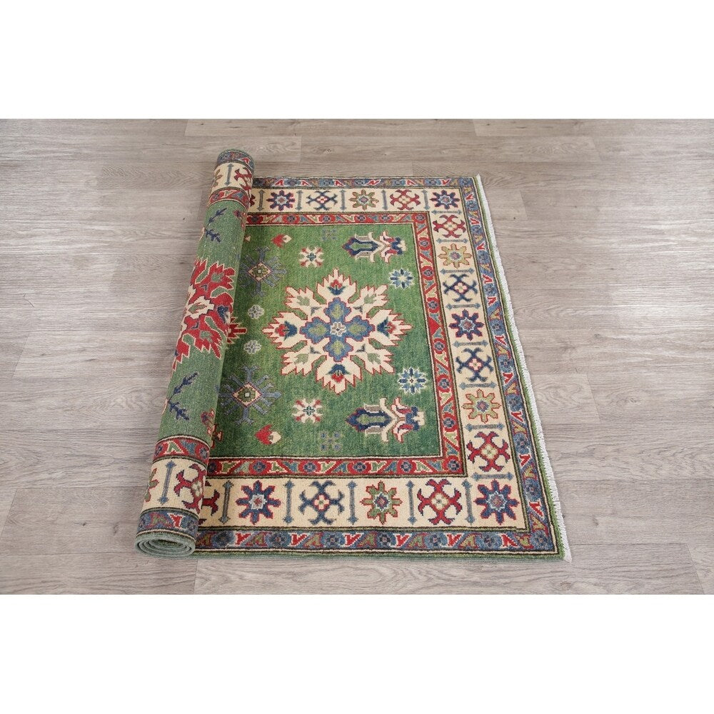 Traditional Kazak Hand Knotted Wool Carpet Oriental Pakistani Area Rug - 5'10" x 3'11"