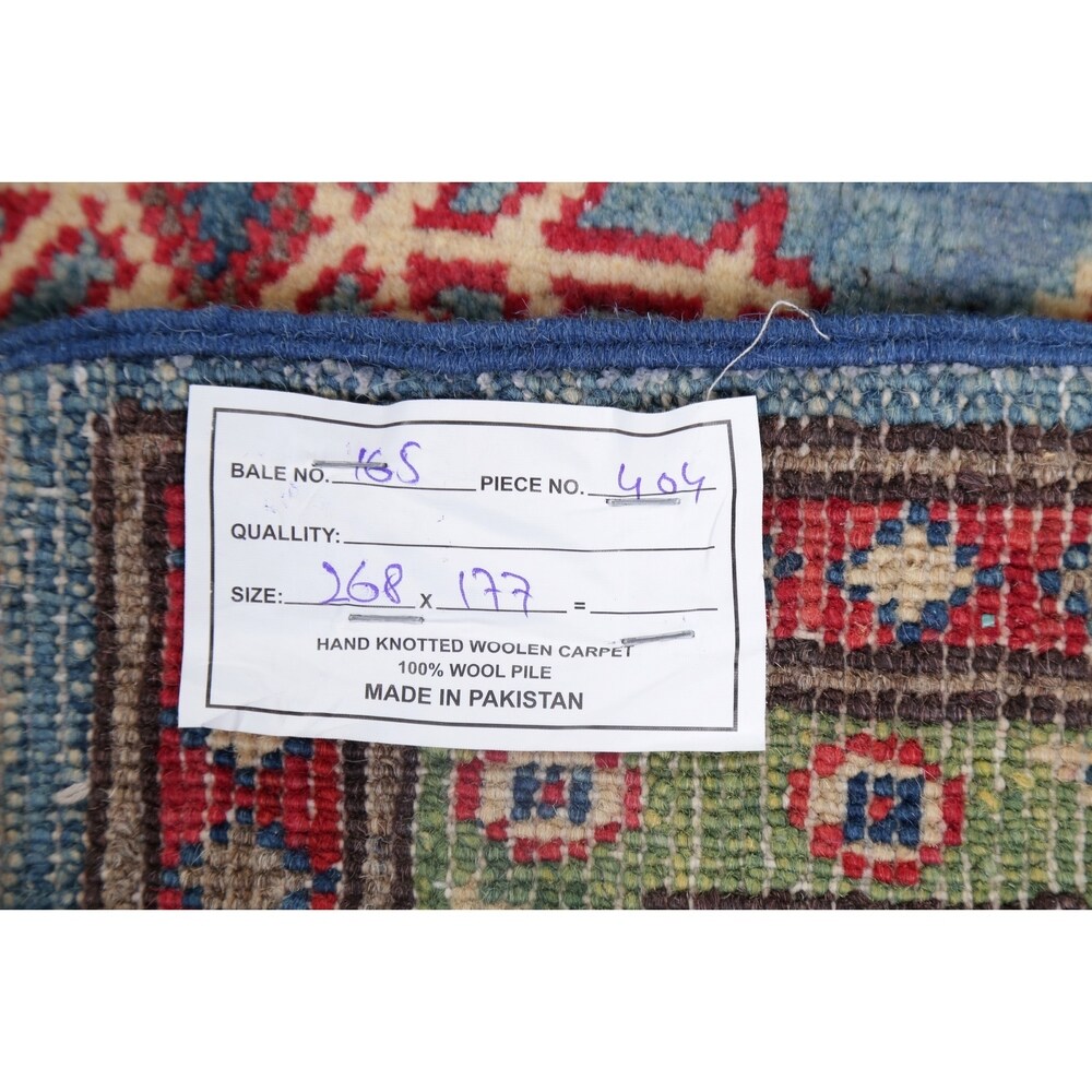 Traditional Kazak Hand Knotted Wool Oriental Pakistani Area Rug - 8'10" x 5'10"
