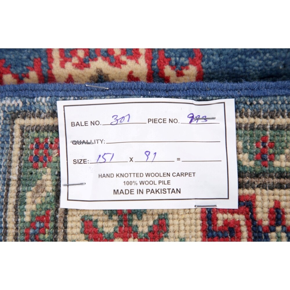Traditional Kazak Oriental Carpet Pakistani Hand Knotted Wool Area Rug - 5'0" x 3'3"