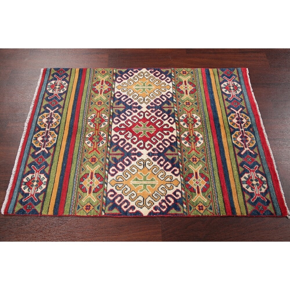 Traditional Kazak Oriental Hand Knotted Wool Pakistani Area Rug - 4'0" x 2'10"