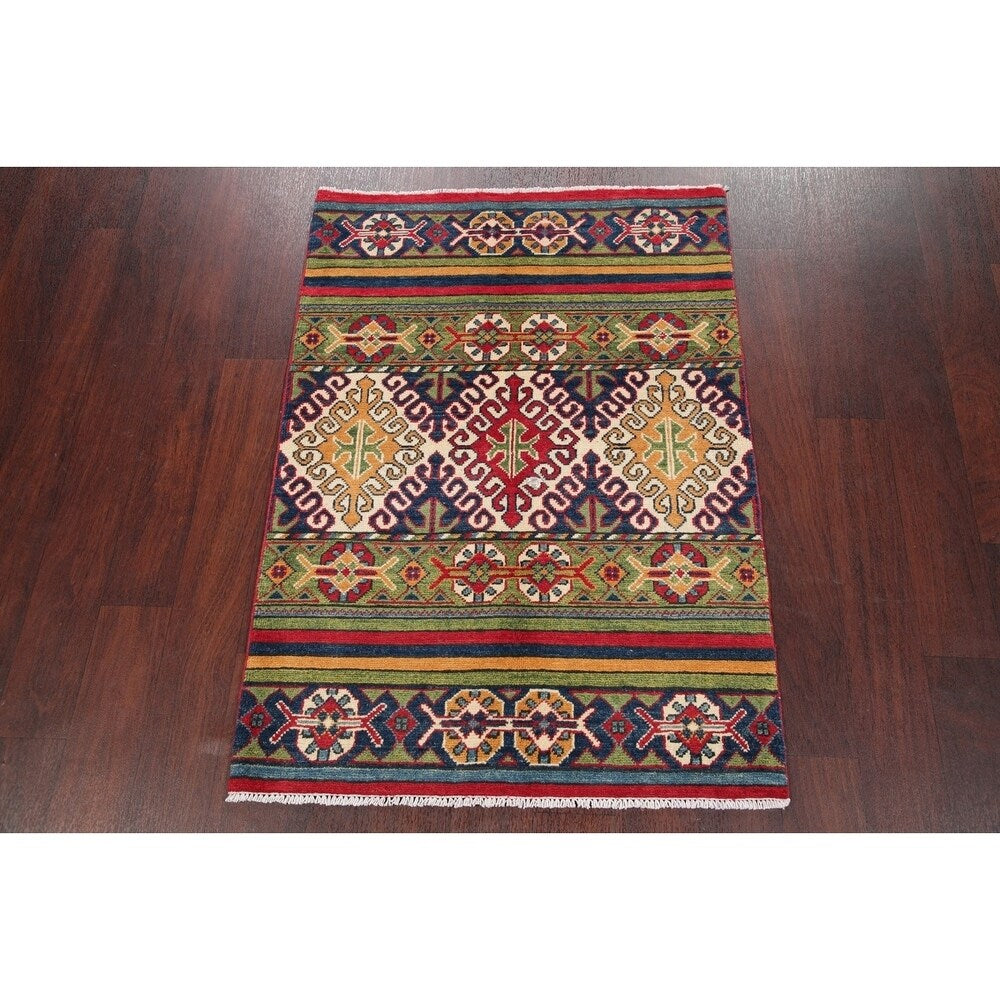 Traditional Kazak Oriental Hand Knotted Wool Pakistani Area Rug - 4'0" x 2'10"