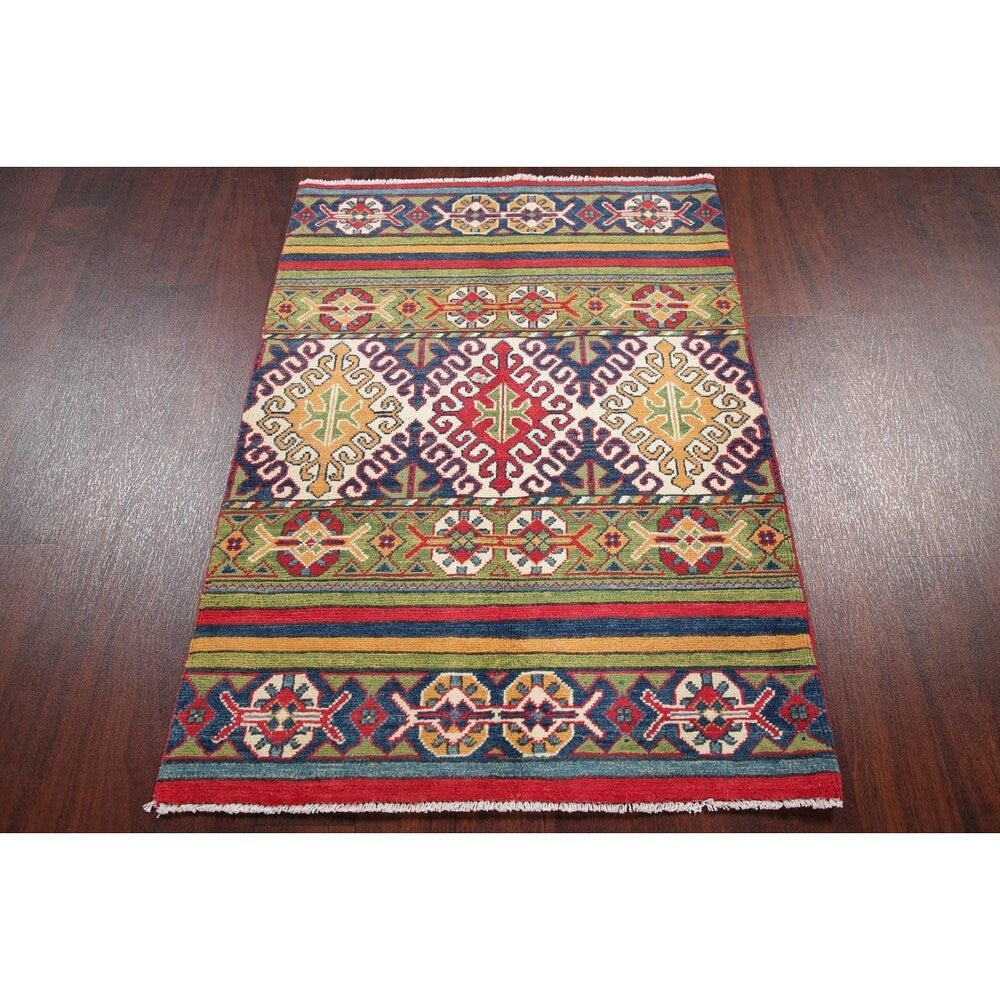Traditional Kazak Oriental Hand Knotted Wool Pakistani Area Rug - 4'0" x 2'10"