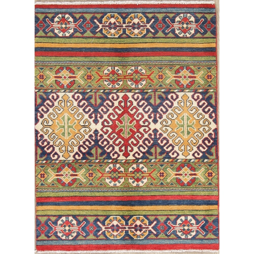 Traditional Kazak Oriental Hand Knotted Wool Pakistani Area Rug - 4'0" x 2'10"