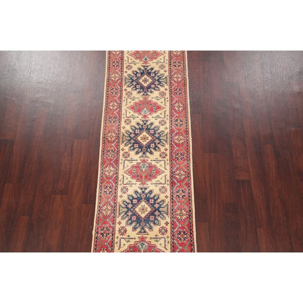 Traditional Kazak Oriental Hand Knotted Wool Pakistani Rug - 8'4" x 2'7" Runner