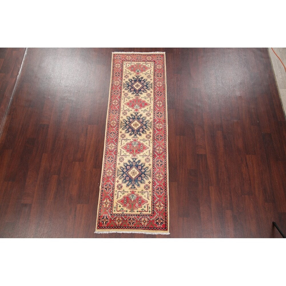 Traditional Kazak Oriental Hand Knotted Wool Pakistani Rug - 8'4" x 2'7" Runner